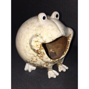 Frog Art Pottery Toothbrush Holder Cream Brown Spotted Toad Neutral Vase Flower